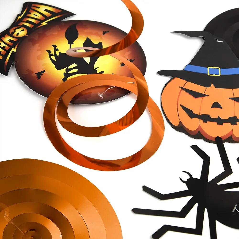 34 Pieces Halloween Party Hanging Swirl Decoration Scary Theme Ceiling Decorations Witches Bats Spider  Swirl Hanging Cards