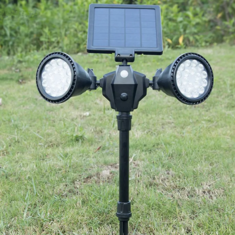 

Solar Energy Spotlight LED Robot Shape Design Creative IP65 Waterproof Home Courtyard Inductive Double Head Lawn Ground Lamp