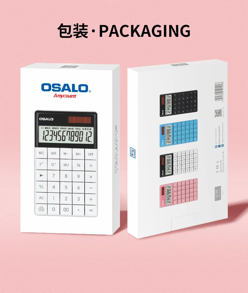 Osalo 12 Digit Dual Power Supply Calculator Flat buttons calculator Adjustable bracket Mute design Office Commercial Type