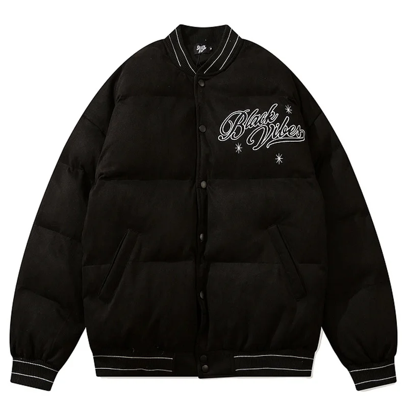Mens Loose Letter Embroidery Hipster Streetwear PU Suede Parkas Jacket Unisex Winter Harajuku Thick Warm Baseball Coats | Мужская одежда