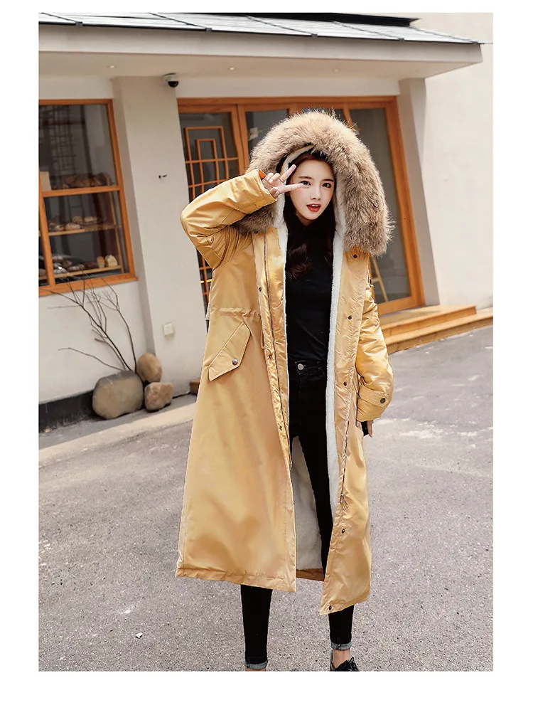 Женское зимнее пуховое пальто с разноцветным меховым воротником и капюшоном, Толстая теплая куртка, ватные парки с большим карманом