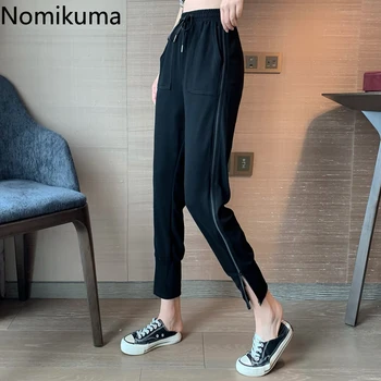 

Nomikuma 2020 Summer High Waist Harem Pants Women Solid Color Side Zipper Ankle Length Sweatpants Casual Loose Pantalones 3b082