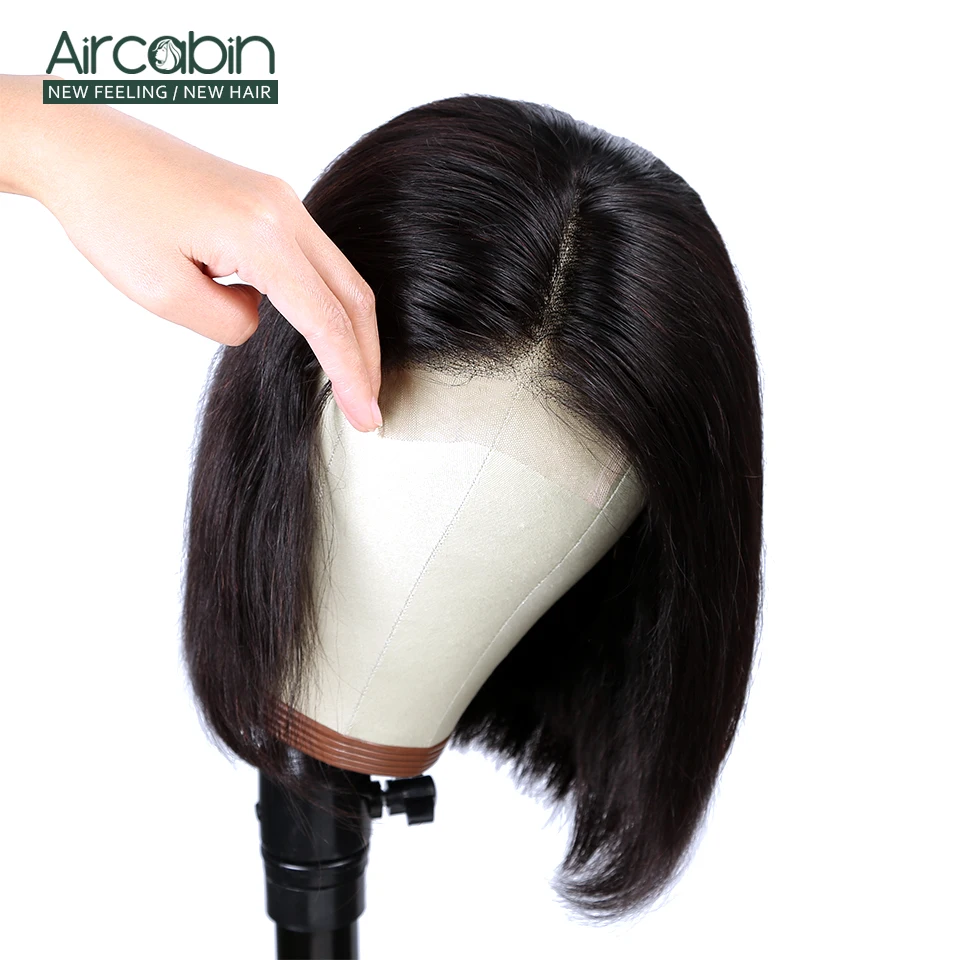 Aircabin 4x4 Short Lace Closure Human Hair Wigs 8"-16" Bob Wig For Black Women Natural Color Peruvian Low Ratio Non-Remy Hair