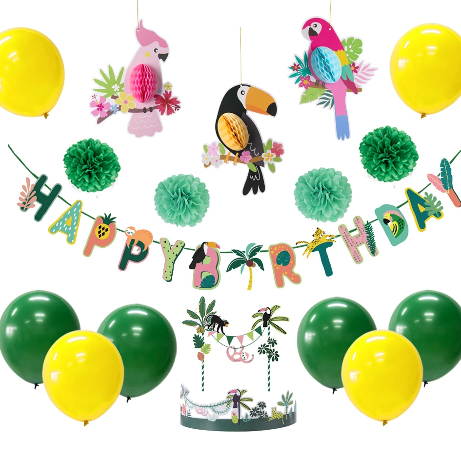 Decoration De Fete D Anniversaire Pour Enfants 9 Pieces Banniere De Remise Oiseau Tropical Ballons En Latex Boule En Nid D Abeille Fournitures De Fete D Ete Aliexpress