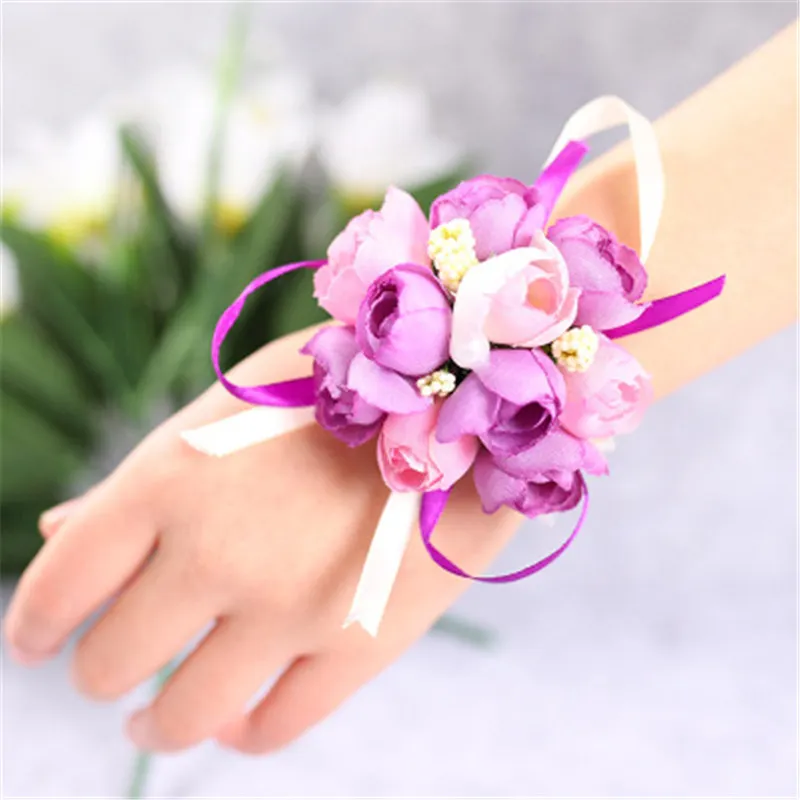 

5pcs Wrist Corsage Bridesmaid Sisters Hand flowers Artificial Bride Flowers For Wedding Dancing Party Decor Bridal Prom