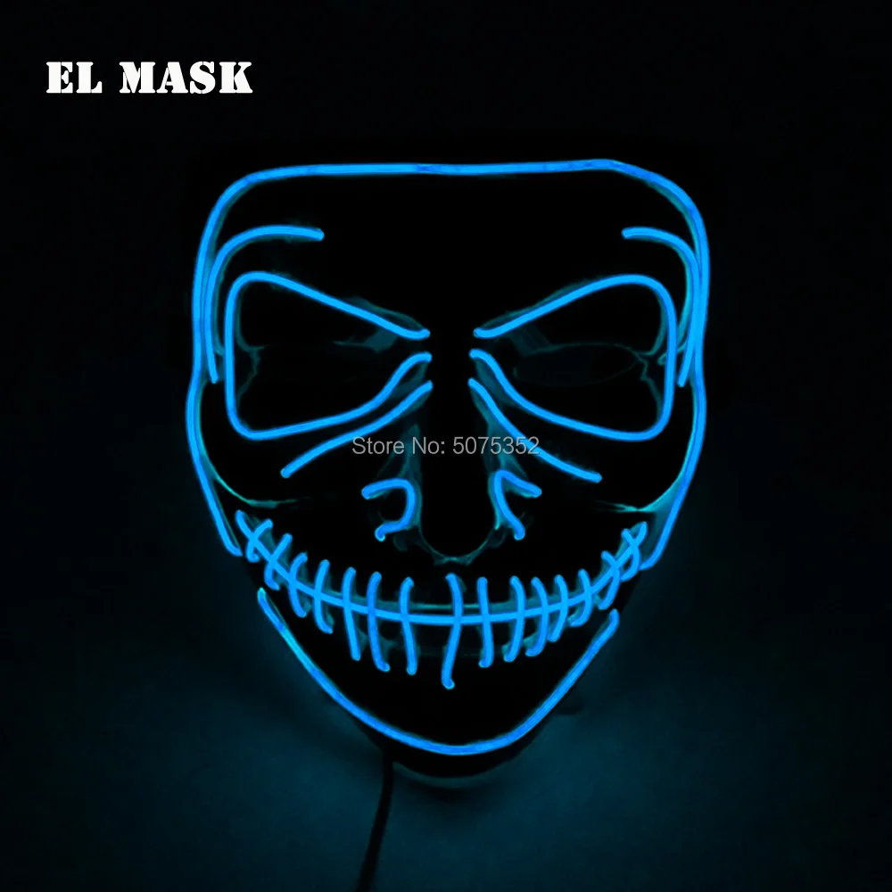 Страшная тема вечерние украшения EL Wire ужасное лицо маска Хэллоуин неоновая светодиодная светящаяся маска Монстр маскарадный светильник вверх маска