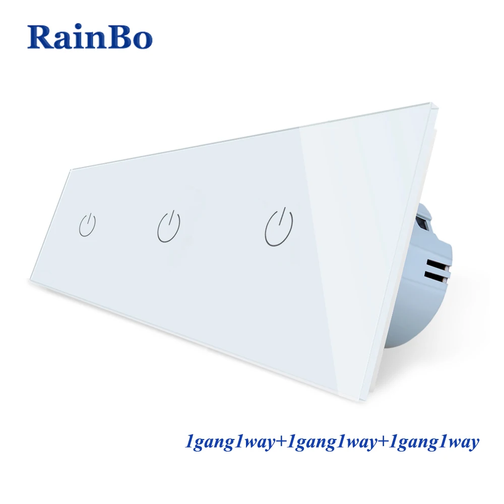 RainBo бренд 3frame-кристалл стекло-панель Переключатель-настенный выключатель ЕС сенсорный выключатель настенный светильник-переключатель 1ганг-1way 110~ 250 В A39111111CW/B