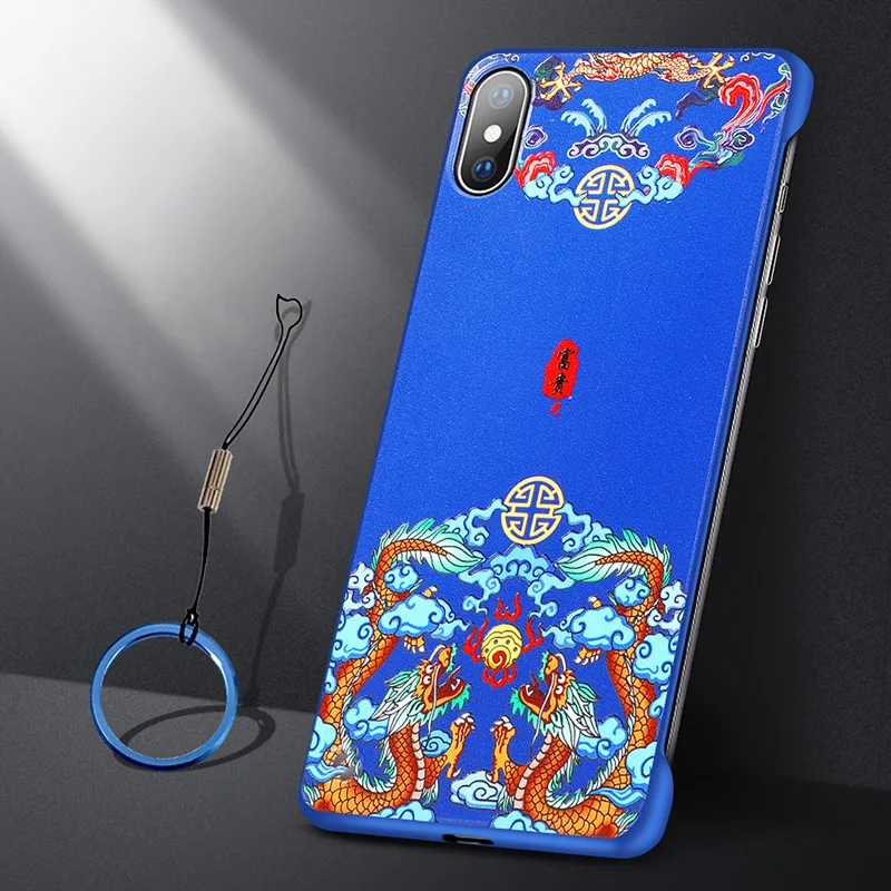 Ультратонкое Безрамное кольцо CENMASO для IPhone 11, чехол в китайском стиле для IPhone 7 8 Plus X XR XS 11 Pro Max, чехол - Цвет: Синий