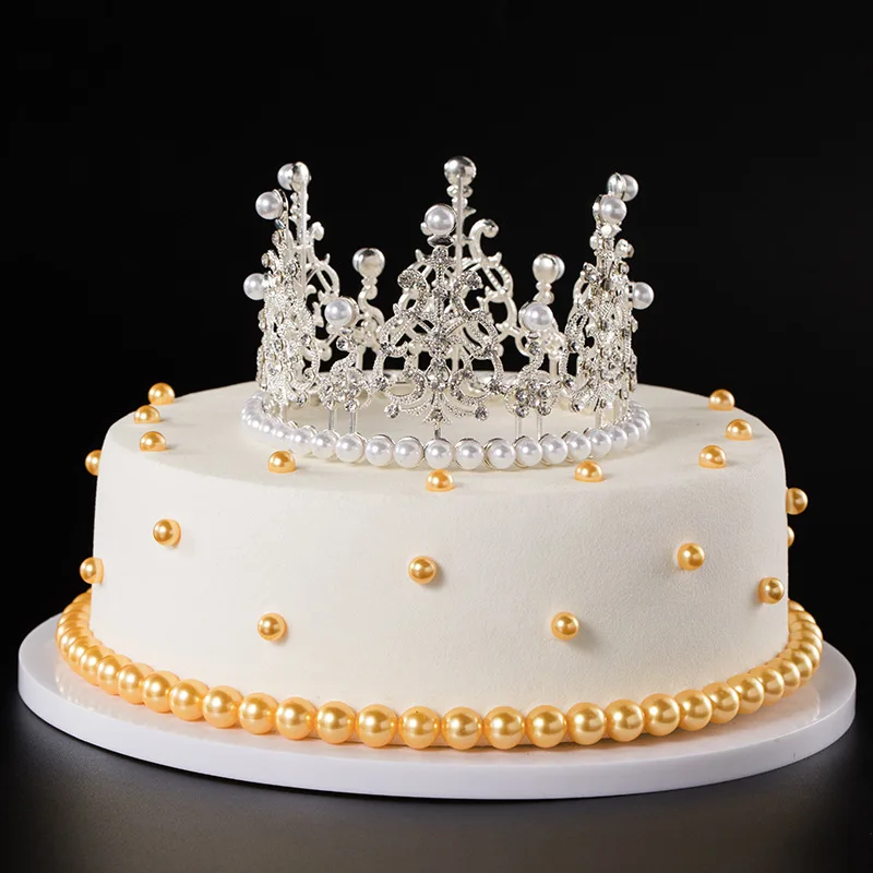 Decoration De Gateau En Forme De Couronne Avec Perles Dorees 1 Piece Diademe Elegant Pour Mariage Anniversaire Princesse Fournitures De Fete Aliexpress