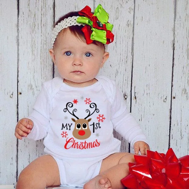 Милый Рождественский детский комбинезон «My 1st»; хлопковый Осенний комбинезон с длинными рукавами для новорожденных мальчиков и девочек; комбинезон; одежда; Рождественский наряд