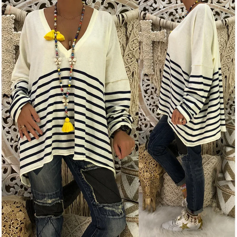 

New Maternity Shirt Autumn Print Striped V-neck Long Sleeve Blouse Knitwear Streetwear Maternity Wear Womens Tops and Blouses