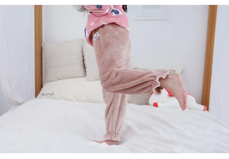 Зимняя Пижама для девочек, свободные штаны для сна для девочек, плотные Фланелевые брюки для детей от 3 до 13 лет, темная Осенняя Домашняя одежда, теплая одежда