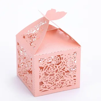

50PCS White Pink Butterfly Laser Cut Rose Hollow Candy Box Gift Boxes For Wedding Party Gift For Guests JL13