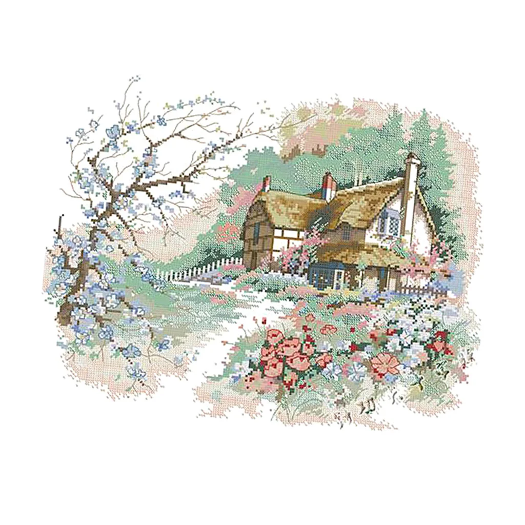 Country Landscape Stamped Counted Cross Stitch Kit for Beginners Painting Kit Dimensions Needlecrafts Needlepoint Embroidery Kit