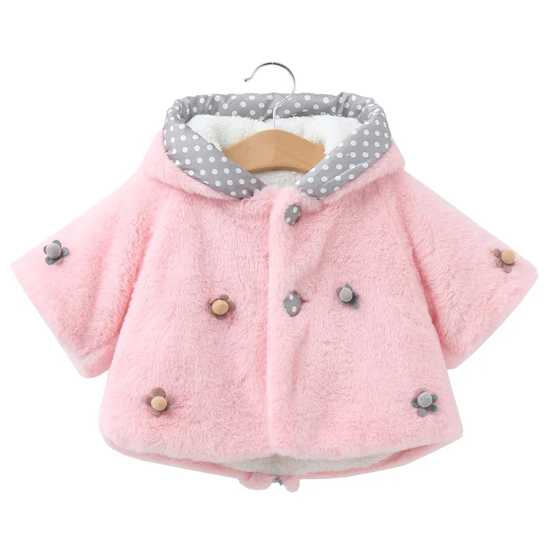 LOOZYKIT/осенне-зимние пальто для малышей, верхняя одежда для девочек, флисовые джемперы с капюшоном, Детское Пончо с милыми заячьими ушками - Цвет: pink