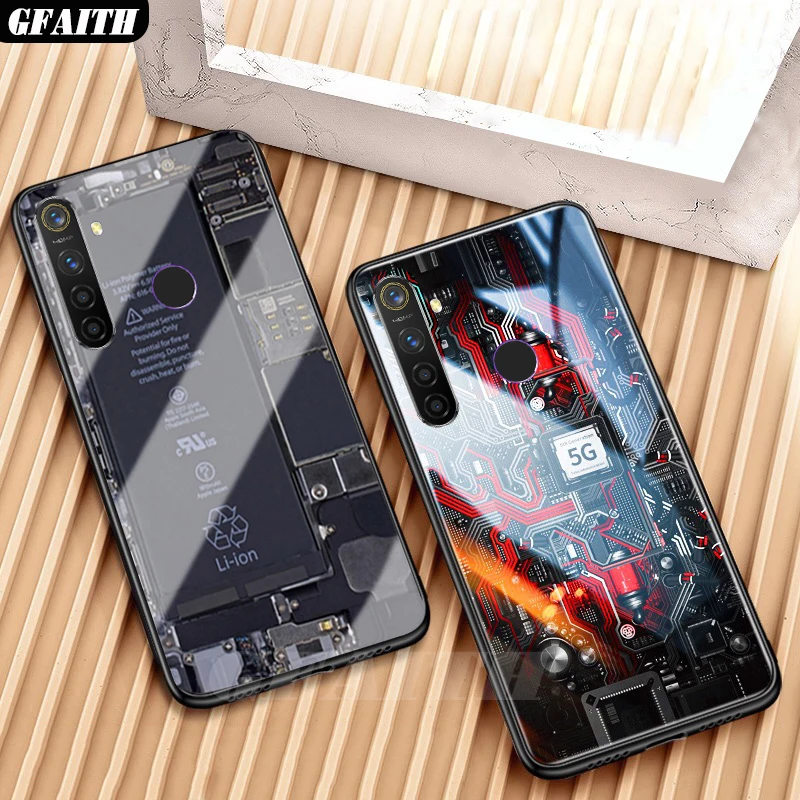 

GFAITH For Realme 5 Pro Case Explorer Painted Tempered Glass Cover For Realme 5 Realme XT Case
