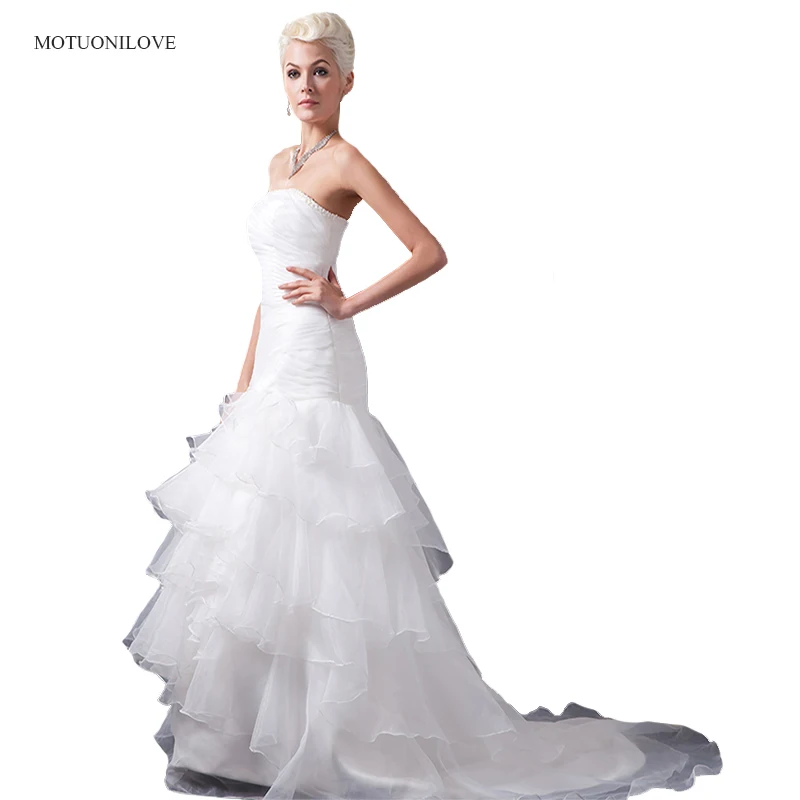 

Mermaid Wedding Dress 2019 Vestidos de novia Vintage Organza Strapless Beaded Bridal Gown Custom Made Wedding Gowns Bride Dress
