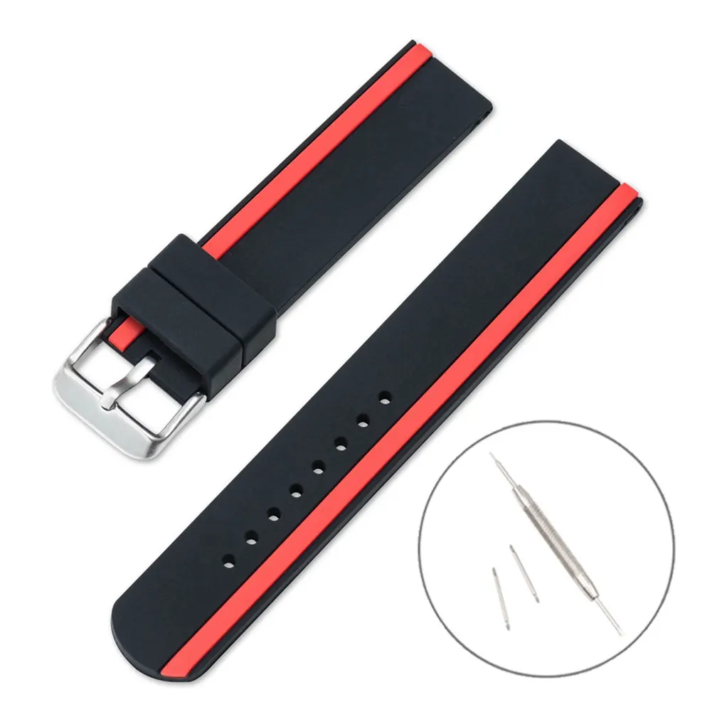 Black red Мягкий силиконовый для спортивных часов ремешок для часов Unversal 20 мм 22 мм 24 мм ремешок для часов SUUNTO 3 пояс для фитнеса для Garmin Active - Цвет: Black red