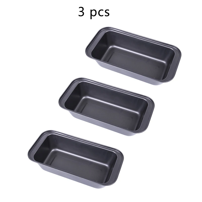 Cake Mould Rectangular Carbon Steel Bread Mould Toast Box Bread Baking Plate without Cover and Non-stick Toast Plate cake mold - Цвет: black 3pcs
