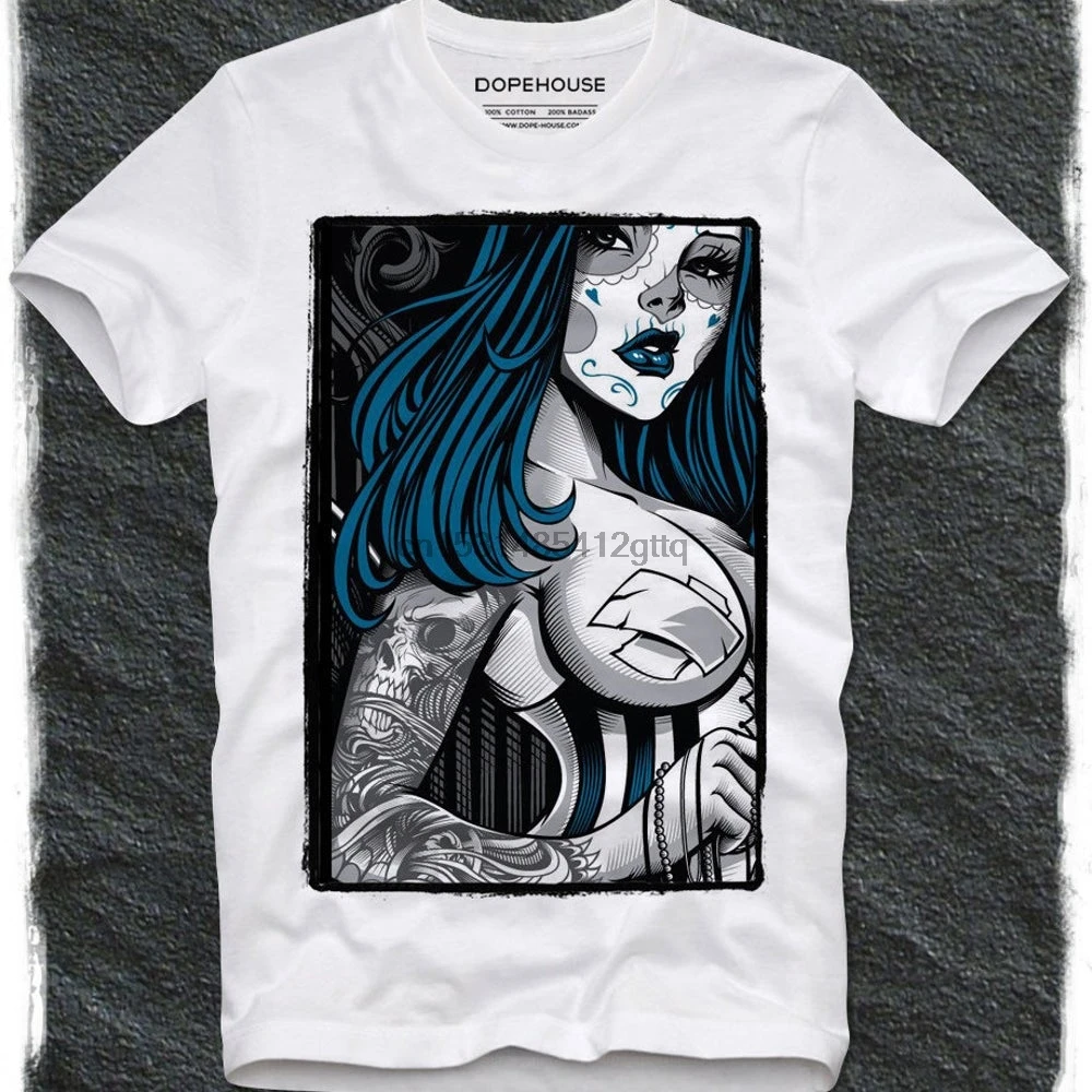 Футболка Горячая сексуальная девушка Chola Chicana Santa Death Holy Мексиканская Swag