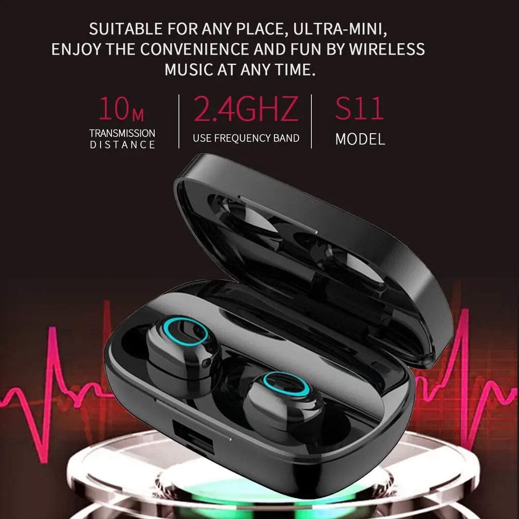 

S11 Wireless Earphone Mini Sport In-ear Headset Stereo Handsfree Noise Cancelling IPX5 Waterproof Earphones With Charging Box