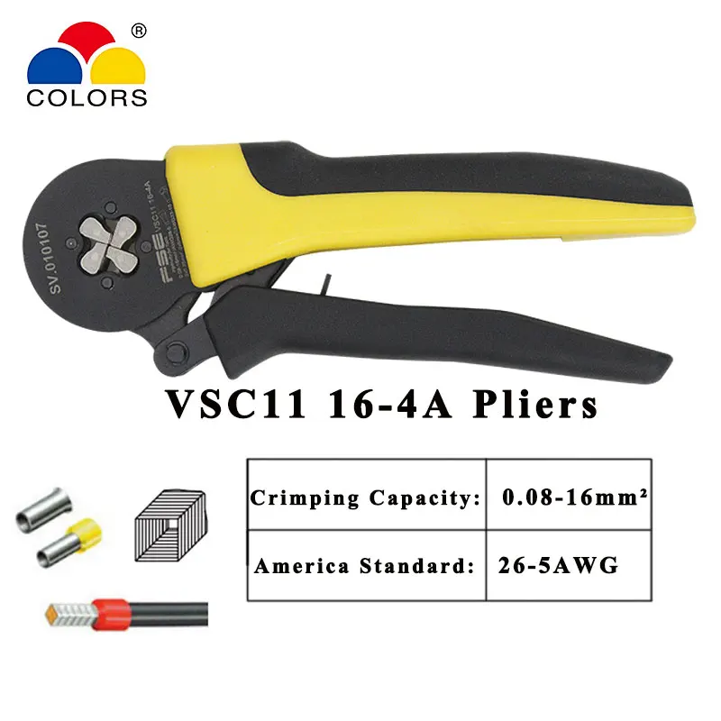 

VSC11 16-4A 0.08-16mm^2 26-5AWG Adjustable Precise Crimp Pliers Tube Bootlace Terminal Crimping Hand Tool HSC11 16-4A