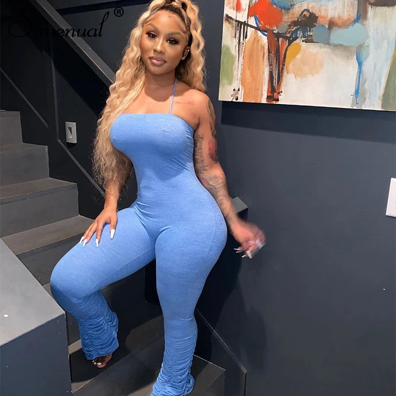 

Simenual Strap Skinny Ruched Rompers Womens Jumpsuit Sleeveless Casual Workout Active Wear Fashion Stacked Jumpsuits New Arrival