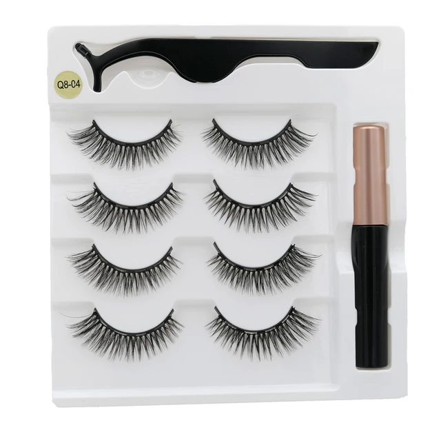 4 pairs of magnetic eyelashes natural soft magnet eyelashes natural magnetic eyeliner makeup mink eyelashes set tool Q8-04
