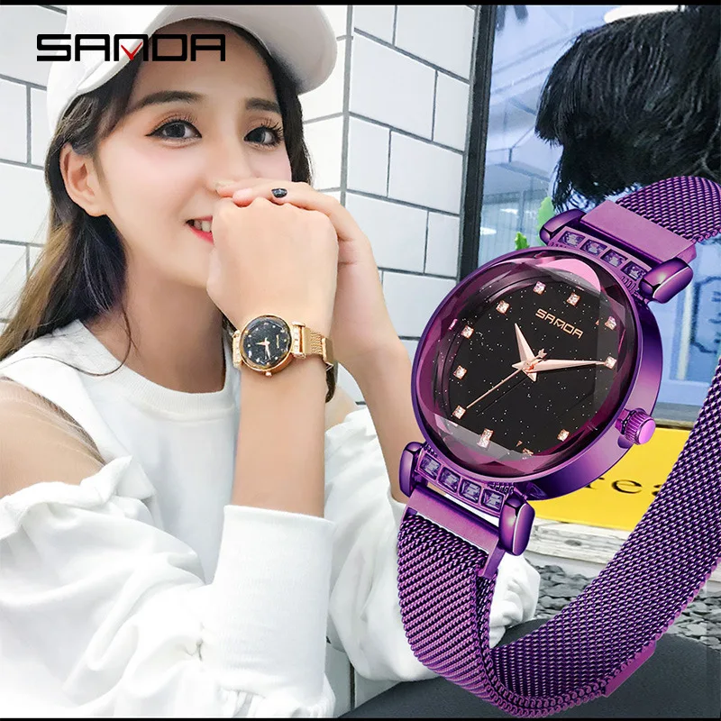 

SANDA Shaking Voice Network redstar kong Mesh Belt Watch Women's INS han ri feng Students Retro Fashion Lazy Quartz Watch