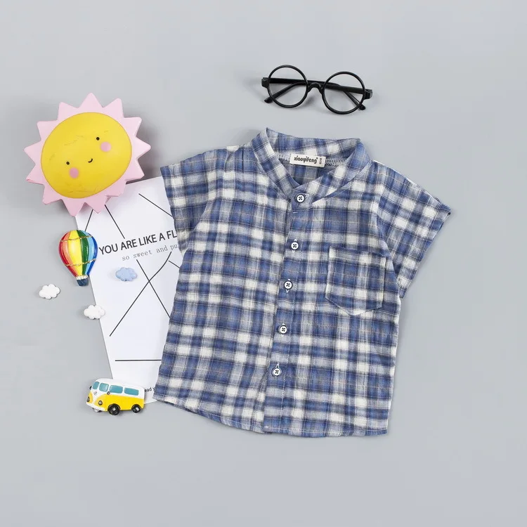 Детская одежда, стиль, лето, клетчатая рубашка с короткими рукавами для мальчиков, корейский стиль, для малышей 0-4 лет, хлопок, пальто a Generation