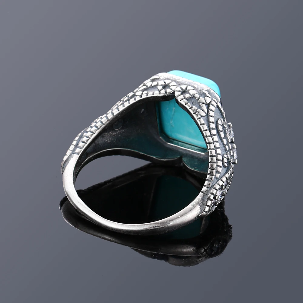 Multicolor Large Rectangular 10 * 12MM Turquoise Ring Female Engagement Wedding Party Jewelry Vintage Fine Jewelry