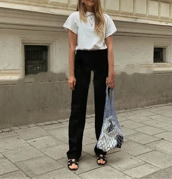 

Women Pants Mid-rise Straight-wool-blend Casual Trousers