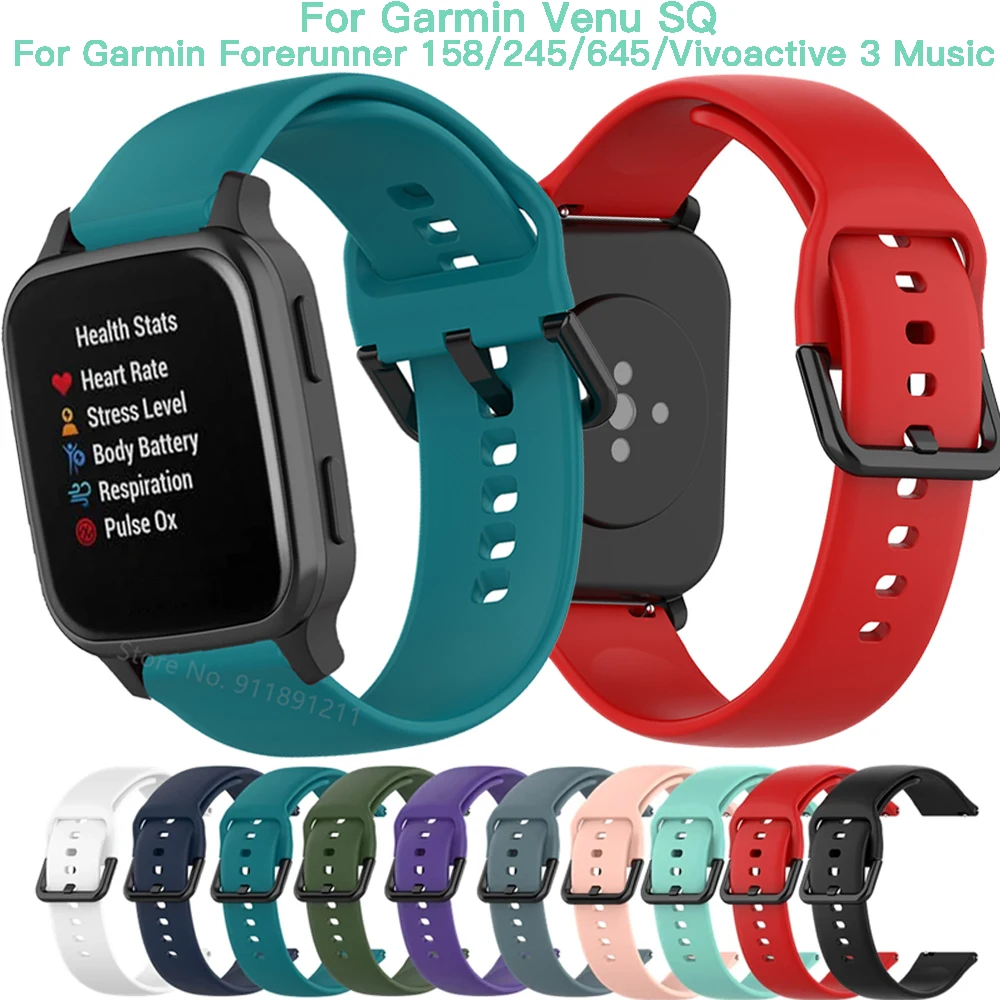 

20 мм ремешок для часов Garmin CAME SQ, силиконовый браслет для Garmin Forerunner 158/245/645/Vivoactive 3, музыкальный смарт-браслет