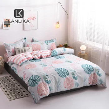 

Lanlika Flamingos Bedding Set Bedspread Decor Double Duvet Cover Zipper Flat Sheet Bed Linen Set Adult Single Nordic Bed 150