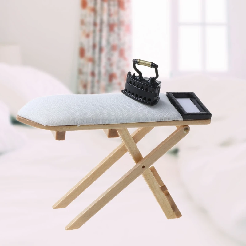 2021 New Scale 1: 12 Iron Ironing Board Doll House Furniture Miniature Bedroom Table Mini Dollhouse Decor Children Gift Toy