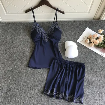 

Youhottest Ladies Sleeveless Silk Pajamas Two Piece Set Women Silk Lingerie