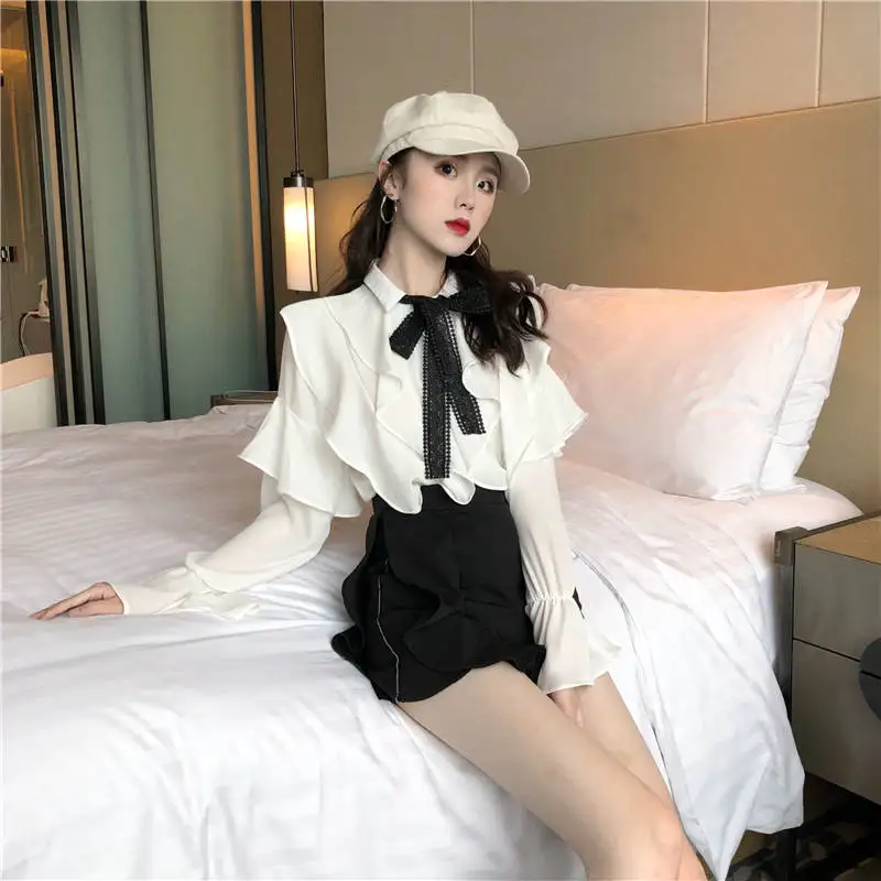 Рубашка женская с оборками уличная одежда топ рукавом бабочкой модная