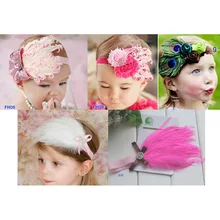 Детская лента для волос с бантом и перьями в европейском и американском стиле; аксессуары для волос для маленьких принцесс с большим цветком; Блестки для волос; лента для волос для младенцев