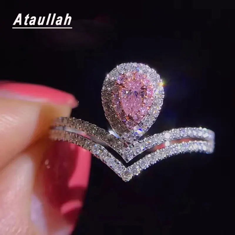 

Ataullah Waterdrop Ring Pink Color Full Bling Cubic Zircon Ring Luxury Female Wedding Rings Silver 925 Jewelry For Women RW094