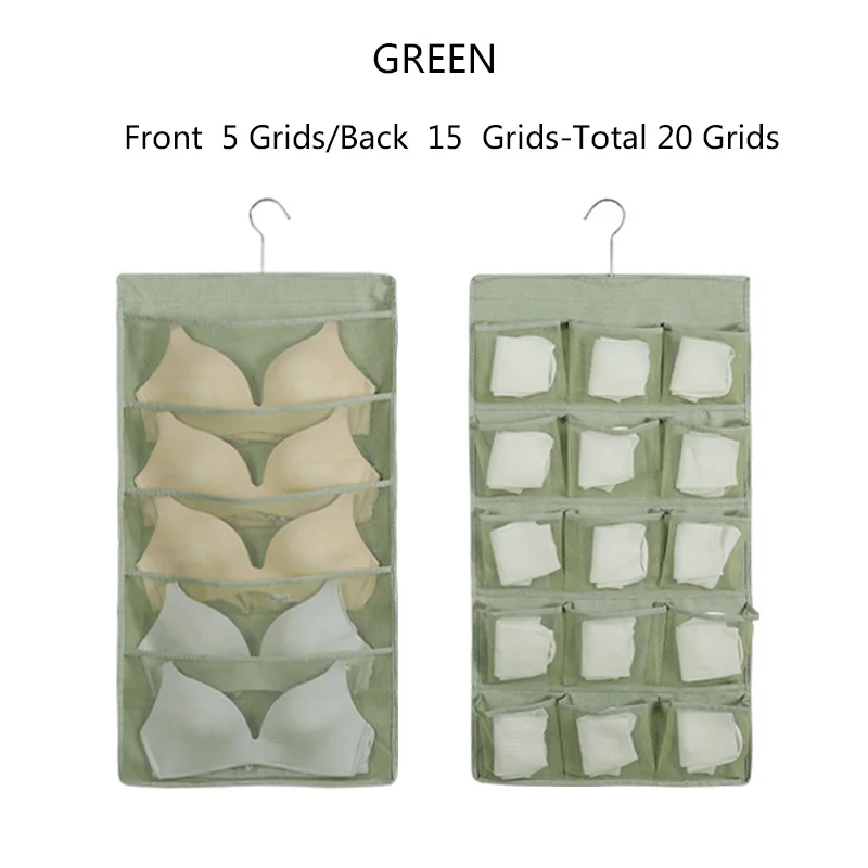 Green 20 grid 1piece Шкаф для сортировки, сумка для хранения, прозрачный подвесной мешок для носков, бюстгальтеров, нижнего белья, 1 шт., настенный органайзер для одежды, сумка для хранения носков - Цвет: Green 20 grid 1piece