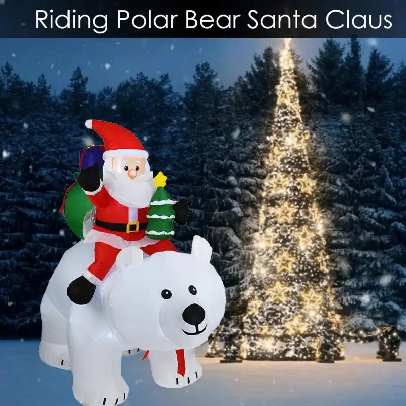 

1.7m Giant Inflatable Santa Claus Riding Polar Bear Christmas Inflatable Shaking Head Doll Outdoor Indoor Yard Xmas Decorations