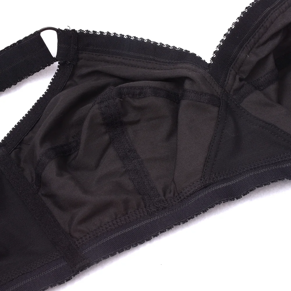 Ultra Thin Women Unlined Lace Sheer Full Coverage Plus Size Wireless Minimizer Bra Big Size A B C D DD E F 40 42 44 46 48 50