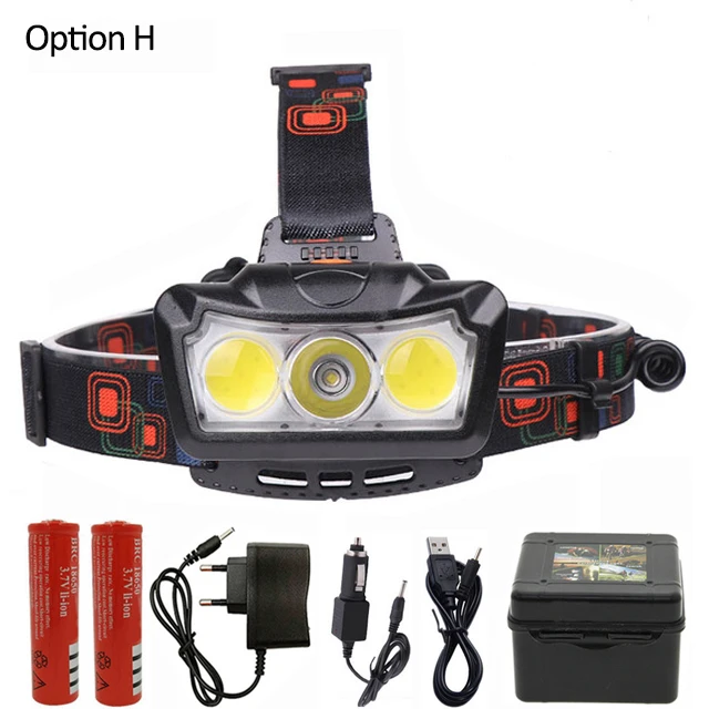 Option H T6+ 2* COB светодиодный налобный фонарь, супер яркий налобный светильник, налобный фонарь, водонепроницаемый фонарь, налобный светильник, 2*18650 батареи, для кемпинга, рыбалки - Испускаемый цвет: Option H