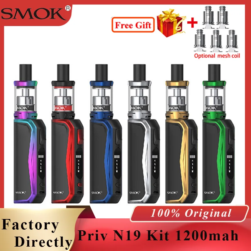 

Vape SMOK Kit SMOK Priv N19 Kit 1200mah built-in Battery Max 30W fit Nord Mesh Coil & 2ML MTL Tank Electronic Cigarette Vape Kit