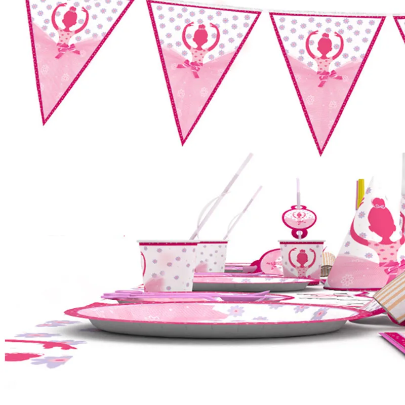 

New Ballet Theme Paper Plates Dessert Cups Disposable Tablewar Wedding Decoration Birthday Child Pink Girl Series Supplies