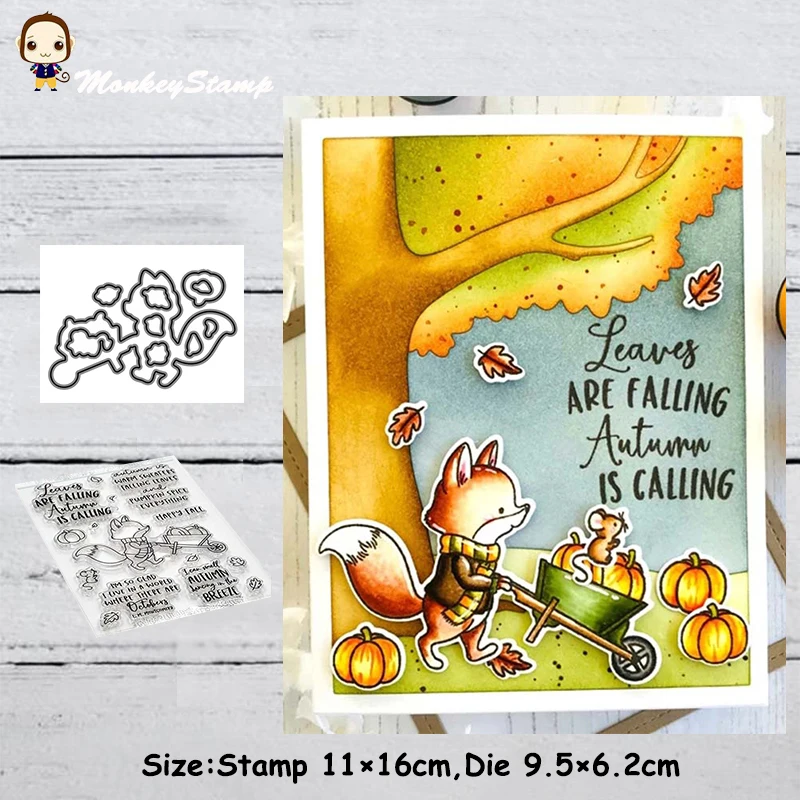 Monkey Harvest Fox Pumpkin Metal Cutting Dies and Stamps Stencil for DIY Scrapbooking Photo Album Embossing Decorative Craft Die