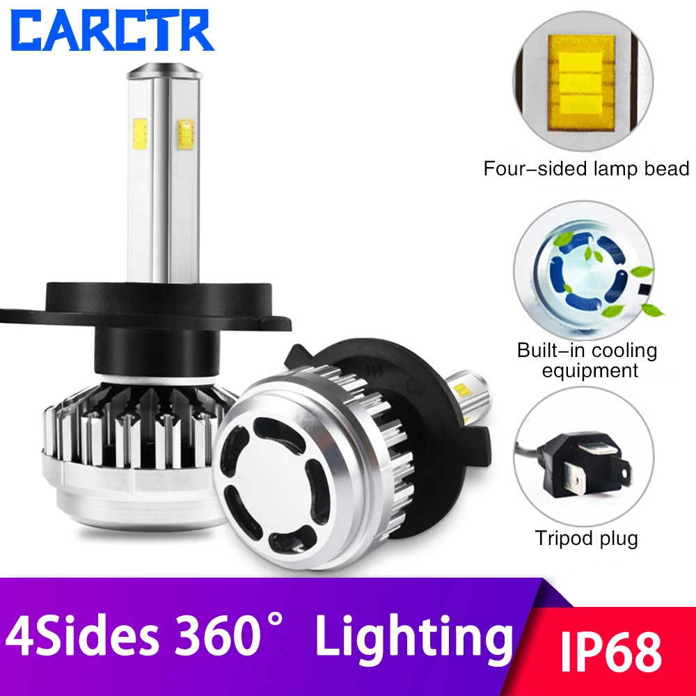 

LED Car Headlights Bulbs H1 H3 H4 H7 LED Lamp H8/9/11 9005 9006 H13 9004/9007 CSP3535 60W 6000K Tripod Plug 4 Sides Headlamp