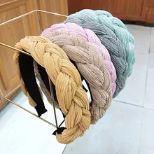 Diadema ancha trenzada de dvacamán tejida hecha a mano para mujer turbante grueso venta al por mayor lindos regalos de fiesta para bebé niña(China)