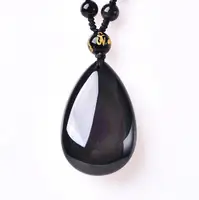 Wholesale Rainbow eye  Natural Obsidian Water Drop Pendants Rope Necklaces Lucky for Men Women Safety Amulet Stone Jewelry 1