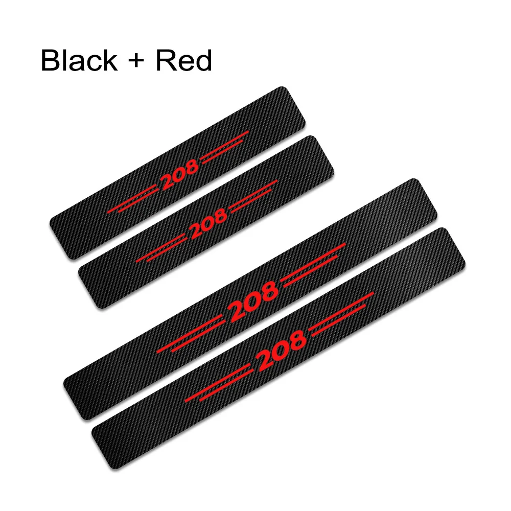 Защитные наклейки на пороги автомобиля, пленка для peugeot 208, 4 шт., против царапин, углеродное волокно, авто защита от потертостей, защита на педали, наклейка, аксессуары - Название цвета: Black Red